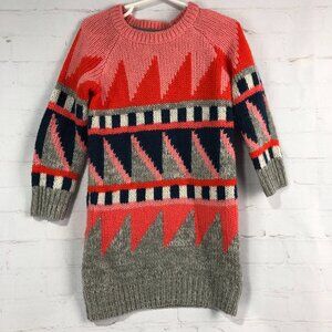 Gap Kids Girls Fair Isle Gray Pink Sweater Dress Long size 4